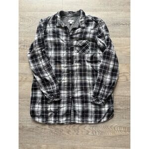 J. Jill Button Up Women's Medium Tall  Collared Shirt‎ Black White Plaid Pocket